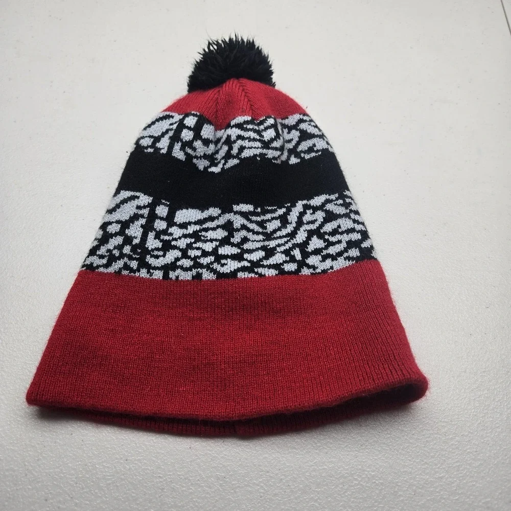 Jordan Boys Beanie YOUTH Red Pom Logo Jumpman Foldover Knit